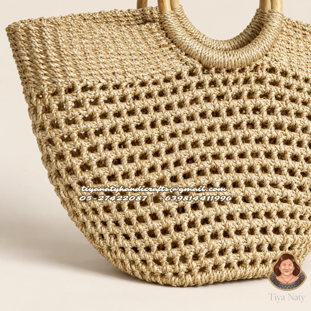 KRISTINA | Handwoven Abaca Tote with Wooden Ring Handles
