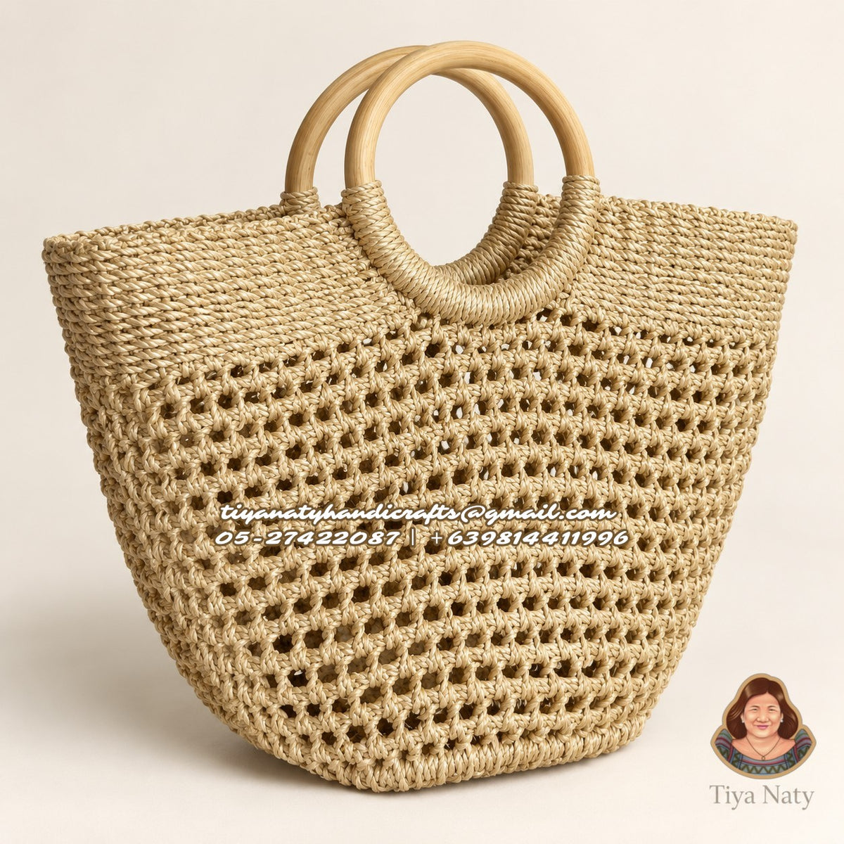 KRISTINA | Handwoven Abaca Tote with Wooden Ring Handles