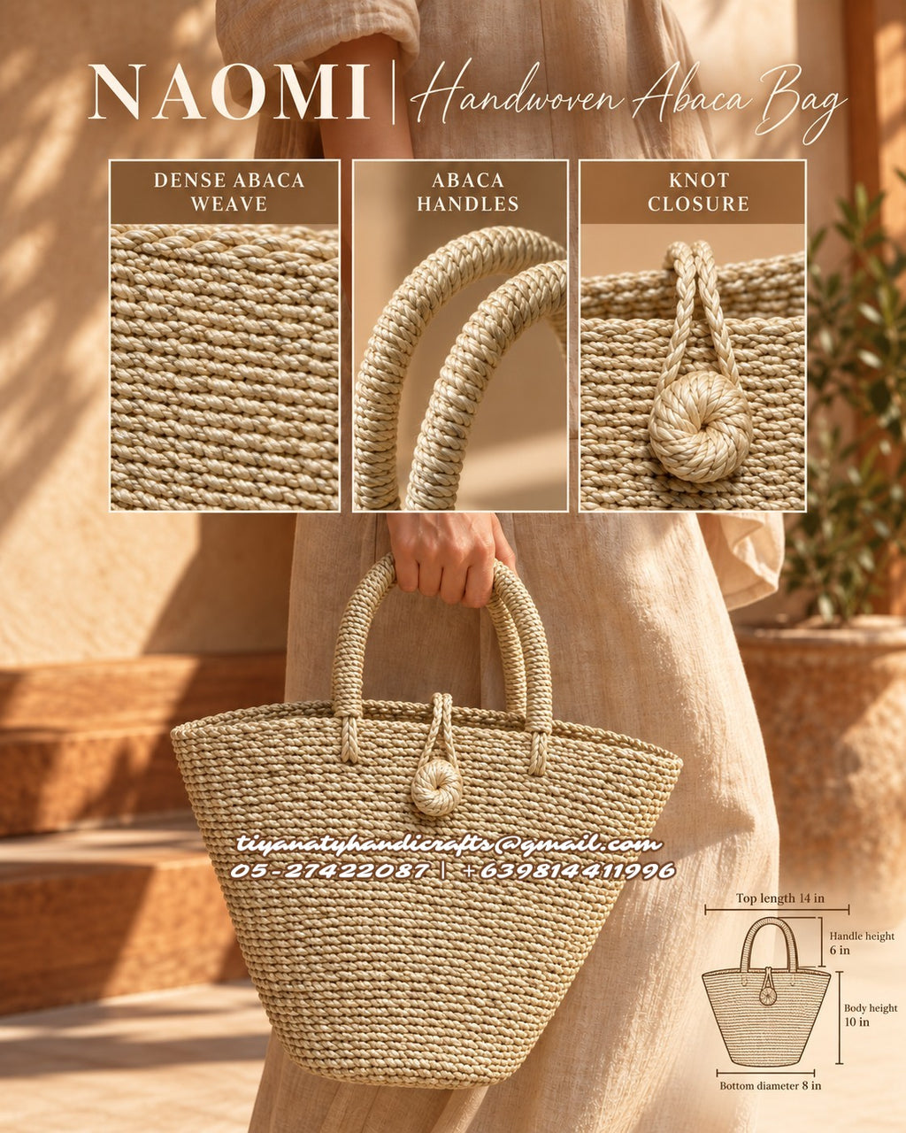 NAOMI Abaca Handbag knot closure